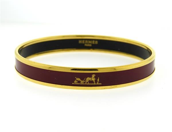 Hermes Signature Red Enamel Bangle Bracelet (1 of 2)