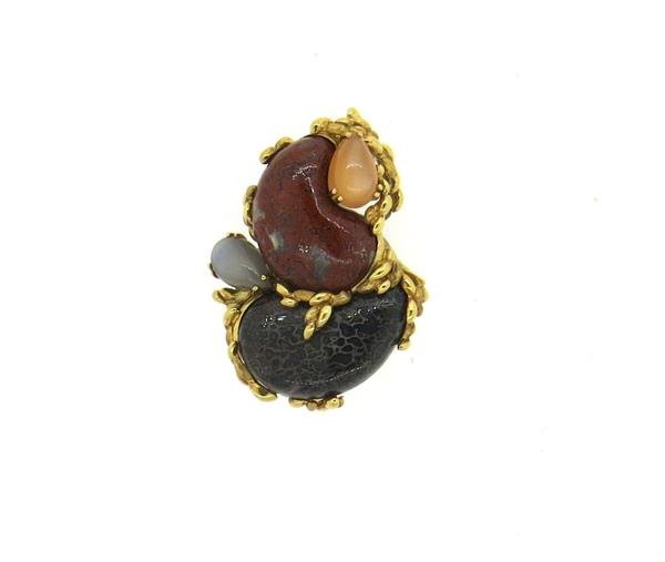 Gilbert Albert 18k Gold Multi Color Gemstone Brooch (1 of 3)