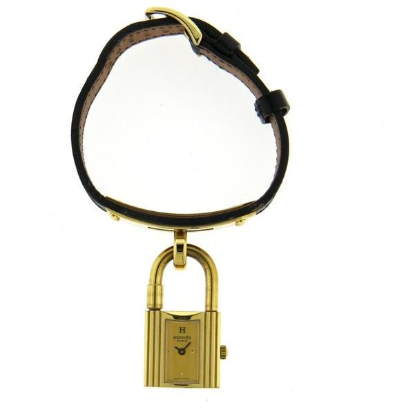 Hermes Kelly Gold Plated Black Leather Lady's Lock (1 of 7)