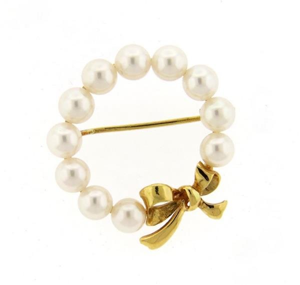 Mikimoto 18K Gold Pearl Circle Brooch Pin (1 of 4)