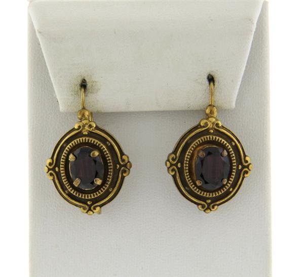 Antique 10k Gold Garnet Earrings (1 of 3)