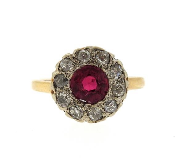 Antique 14k Gold Diamond Red Stone Ring (1 of 3)