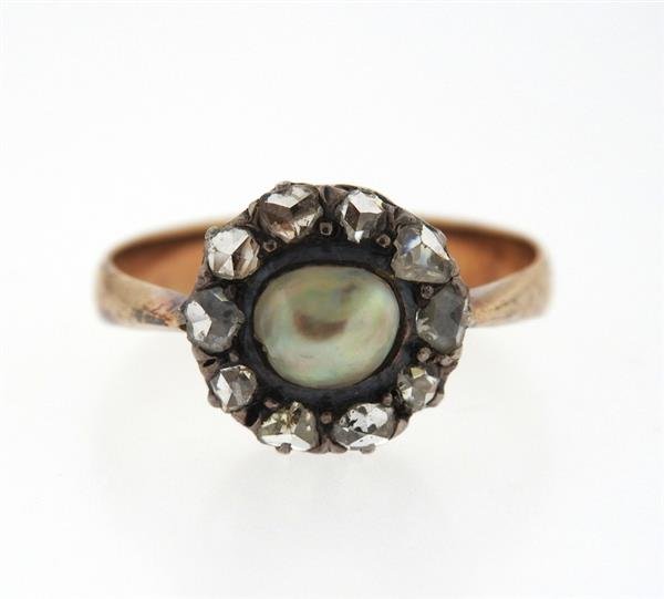 Antique 18k Gold Silver Diamond Pearl Ring (1 of 3)