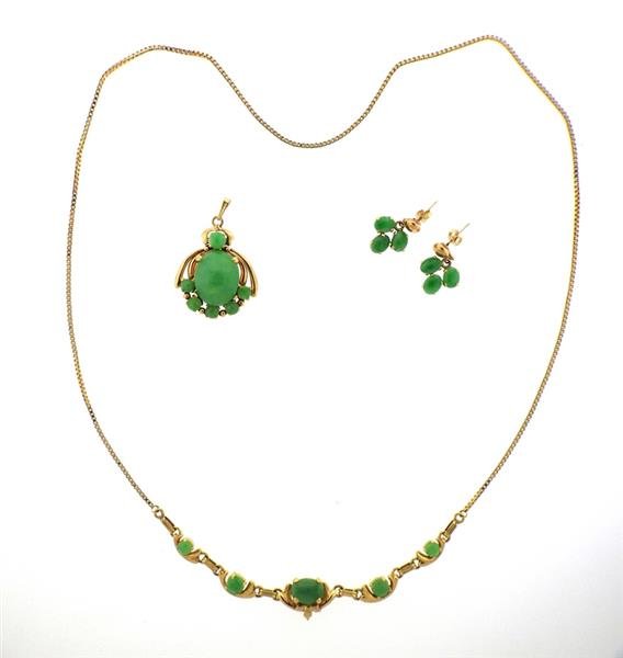 14k Gold Jade Earrings Necklae Pendant Lot (1 of 6)