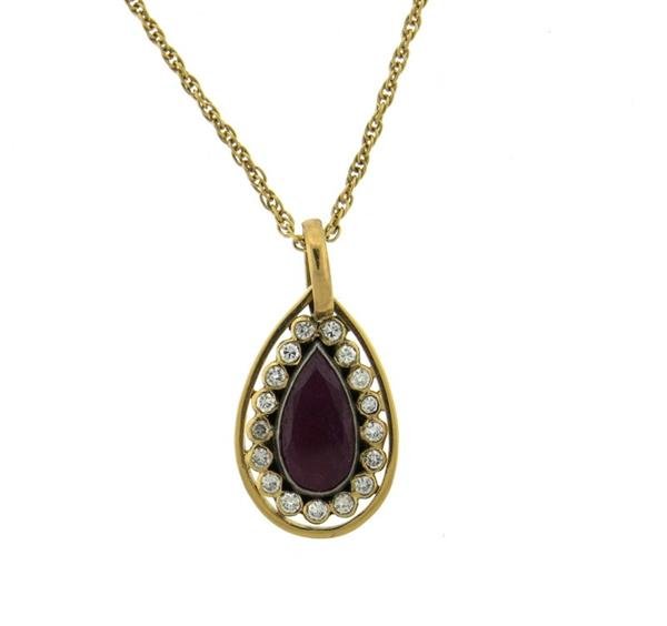18k Gold Diamond 2.50ct Ruby Teardrop Pendant Necklace (1 of 4)