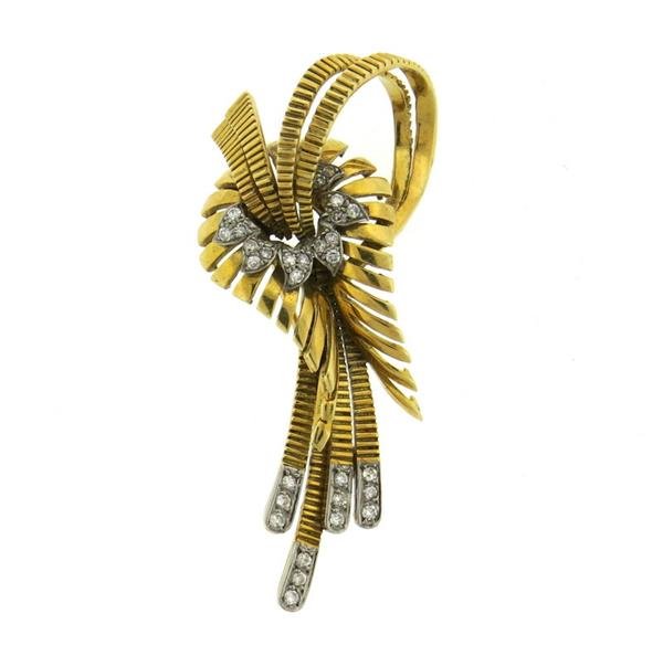 1960s 18k Gold Diamond Brooch Pin (1 of 5)
