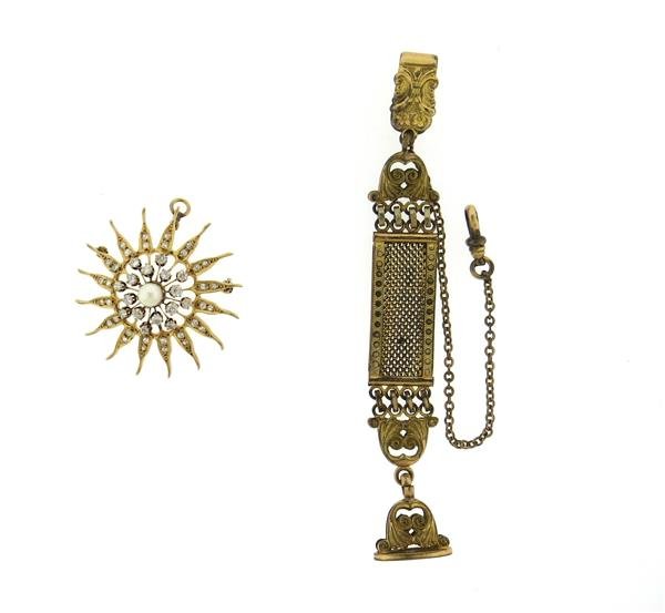 Antique Victorian Gold Diamond Pendant Metal Fob Chain (1 of 6)