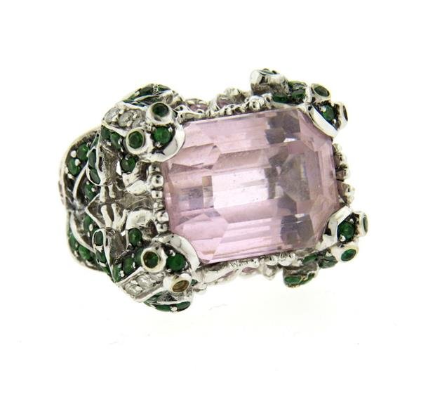 18k Gold Kunzite Diamond Tsavorite Ring (1 of 6)