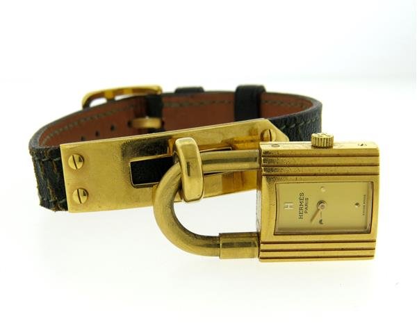 Hermes Kelly Gold Plated Green Leather Lady's Watch (1 of 5)
