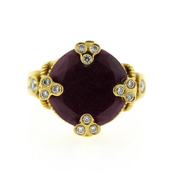 Judith Ripka 18K Gold Ruby Diamond Cocktail Ring (1 of 3)