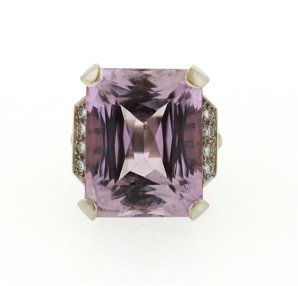 Retro 14K Gold 30ct Kunzite Diamond Cocktail Ring (1 of 5)