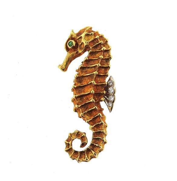 Tiffany & Co. 18K Gold Diamond Emerald Seahorse (1 of 3)