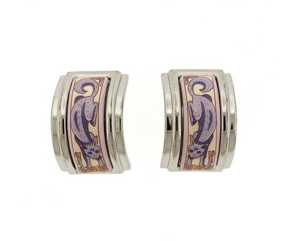 Hermes Enamel Cat Cloisonne Clip Earrings (1 of 3)