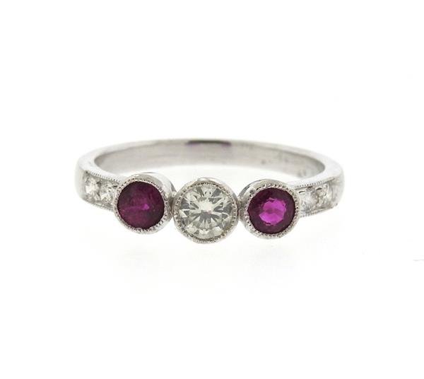 18K Gold Diamond Ruby Three Stone Ring (1 of 3)
