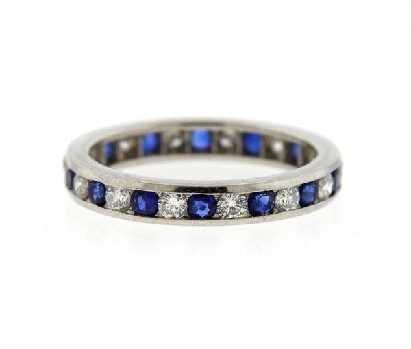 Platinum Diamond Sapphire Eternity Band Wedding Ring (1 of 3)