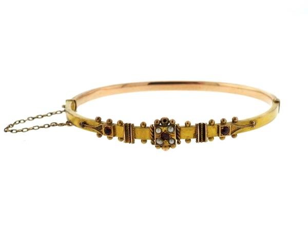 Antique English Victorian Gold Pearl Bangle Bracelet (1 of 4)