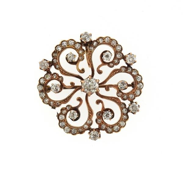 Antique 14k Gold Diamond Brooch Pendant (1 of 3)