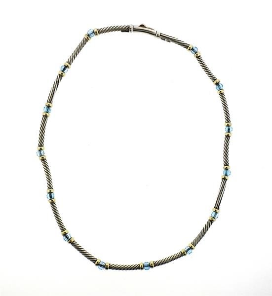 David Yurman 14K Gold Sterling Silver Blue Topaz Cable (1 of 2)