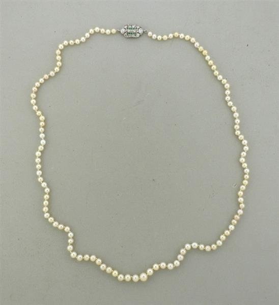 Art Deco Platinum Diamond Emerald GIA Natural Pearl (1 of 4)