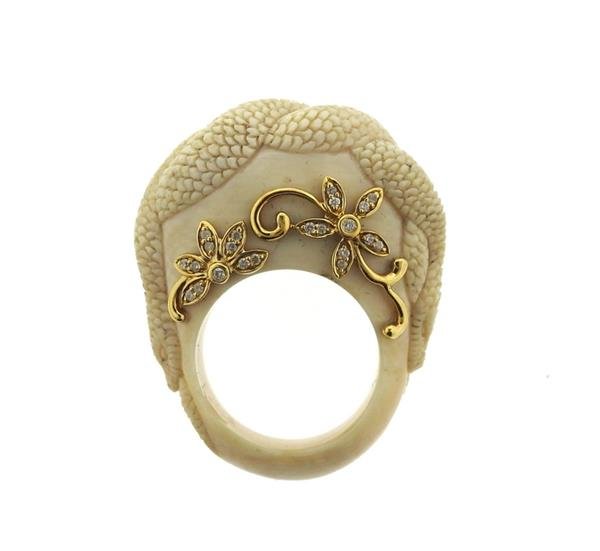 Bochic Carved Hardstone Diamond 18k Gold Ring (1 of 7)