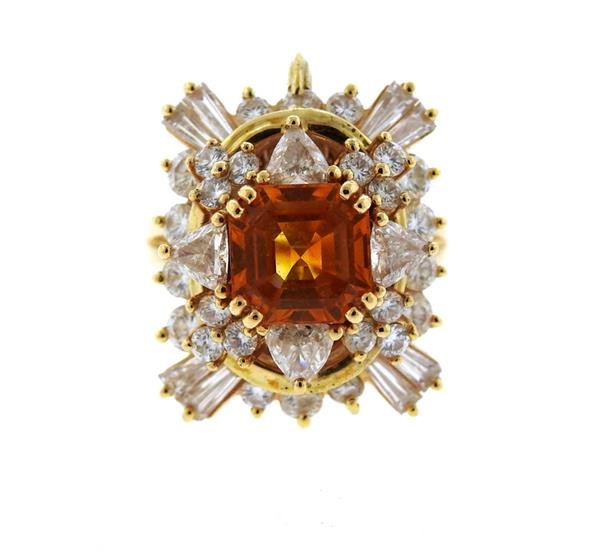 Asscher Cut 4.5ct Orange Sapphire 2.25ctw Diamond 18k (1 of 9)