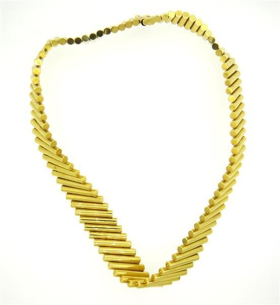 Robert Lee Morris 18K Gold Flexible Barrel Necklace: Necklace measures 20" long. Wearable length is 18". Marked Robert Lee Morris, Italy, 750. Weighs 135.0 grams. Gemstones have not been graded for color and clarity ,and tested for clarity and