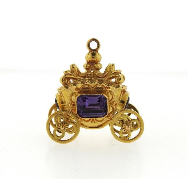 Etruscan 18K Gold Amethyst Carriage Charm Pendant (1 of 4)
