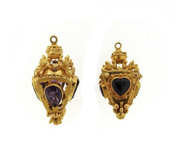 Etruscan 18K Gold Amethyst Garnet Charm Pendant Lot of (1 of 4)