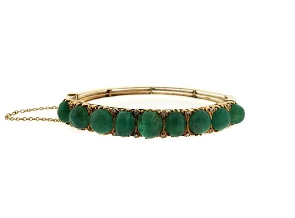 14K Gold Diamond Emerald  Bangle Bracelet (1 of 5)