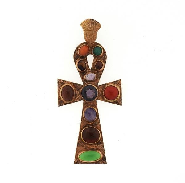 14K Gold Multi Gemstone Ankh Cross Pendant (1 of 2)