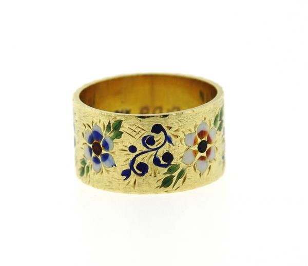 Antique 14K Gold Enamel Wide Band Ring (1 of 3)