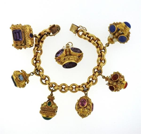 Large 14k 18k Gold Multi Color Gemstone Charm Bracelet (1 of 10)