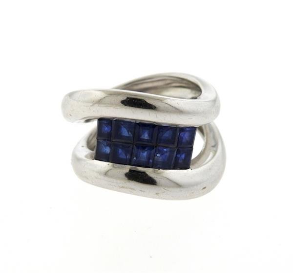 18K Gold Sapphire Wave Band Ring (1 of 3)