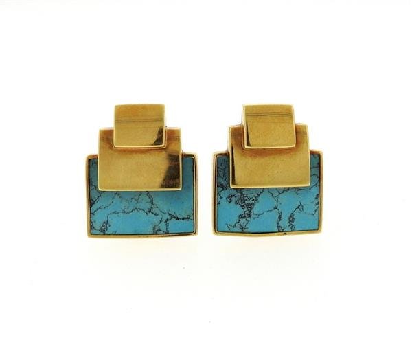 Modernist 18k Gold Turquoise Earrings (1 of 6)