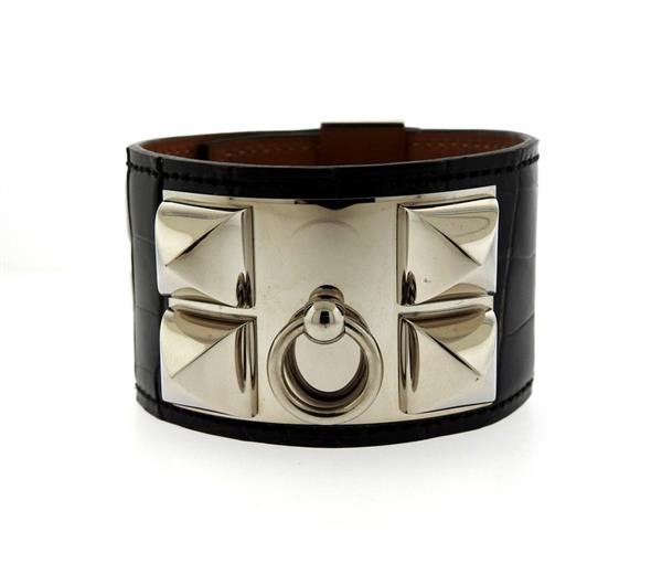 Hermes Collier de Chien Alligator Leather Wide Bracelet (1 of 6)