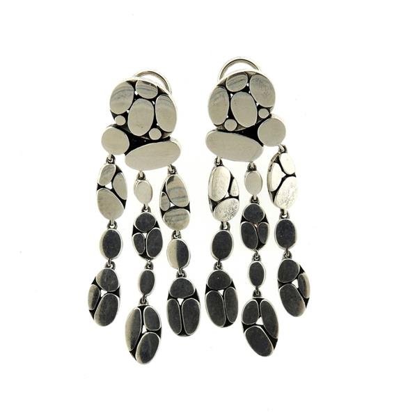 John Hardy Kali Menari Sterling Chandelier Earrings: METAL: sterling silver. MEASUREMENTS: earrings measure 64mm x 16mm . MARKED: 925 maker's hallmark. WEIGHT: 19.0 grams. Retail $495. Gemstones have not been graded for color and clarity ,and tested