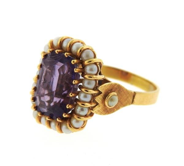 Mid Century 18k Gold Pearl Amethyst Ring (1 of 5)