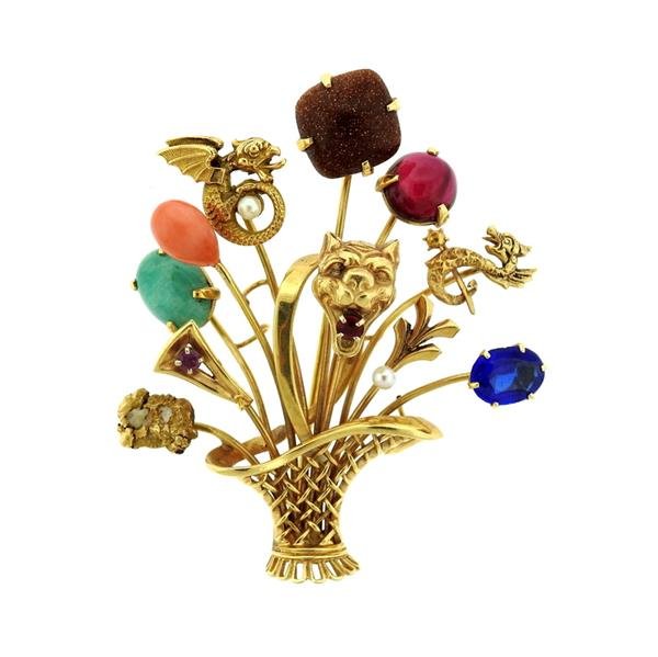 1940s Multi Color Gemstone 14k Gold Stick Pin Brooch (1 of 4)