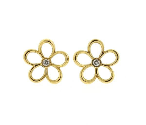 Tiffany & Co 18k Gold Diamond Flower Stud Earrings (1 of 3)