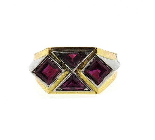 18K Gold Platinum Red Stone Ring (1 of 3)