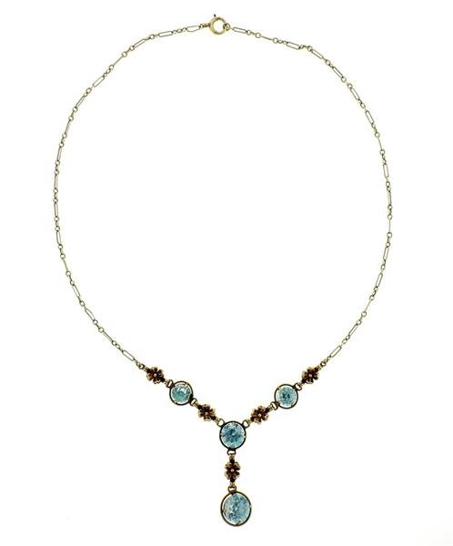Antique Art Deco 14k Gold Blue Zircon Necklace (1 of 3)