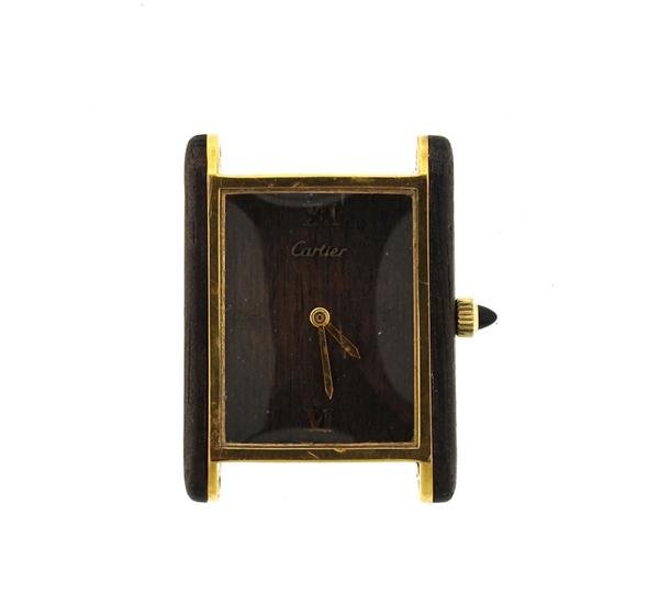 Rare Cartier Tank Wood Metal Manual Wind Watch (1 of 4)