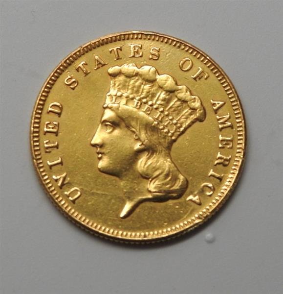 1874 Indian Princess 3 Dollar Gold US Coin (1 of 2)