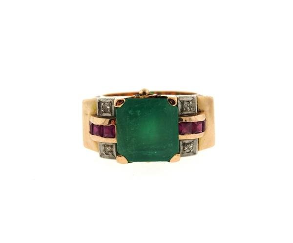 Retro 18k Gold Ruby Emerald Diamond Ring (1 of 5)