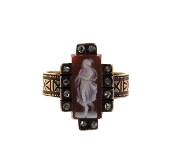 Antique 14k Gold Rose Cut Diamond Cameo Ring (1 of 3)