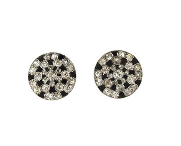 Antique 18K Gold Diamond Onyx Large Stud Earrings (1 of 4)