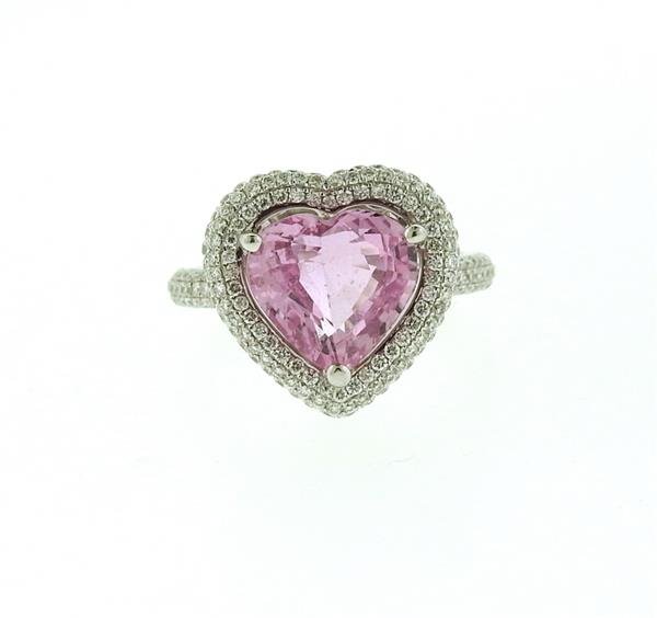 18K Gold Diamond PInk Sapphire Heart Ring (1 of 5)