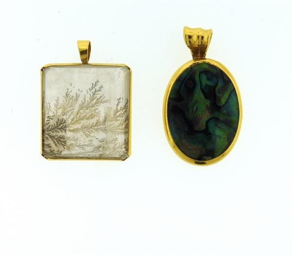 22K Gold Crystal Abalone Pendant Lot of 2 (1 of 3)