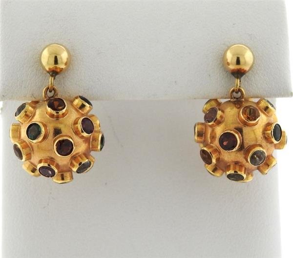 14k Gold Multi Color Gemstone Sputnik Drop Earrings (1 of 4)