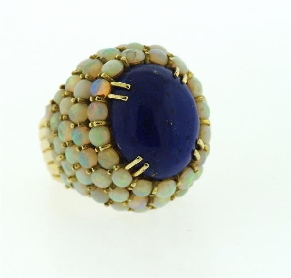 Large 14k Gold Opal Lapis Dome Ring (1 of 6)